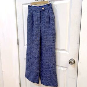Skies Are Blue Tweed Wide-Leg Pants - Blue and White